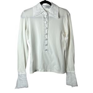 ANNE FONTAINE Long Sleeve Athena Blouse Trimmed Collar Sleeves, Size 40